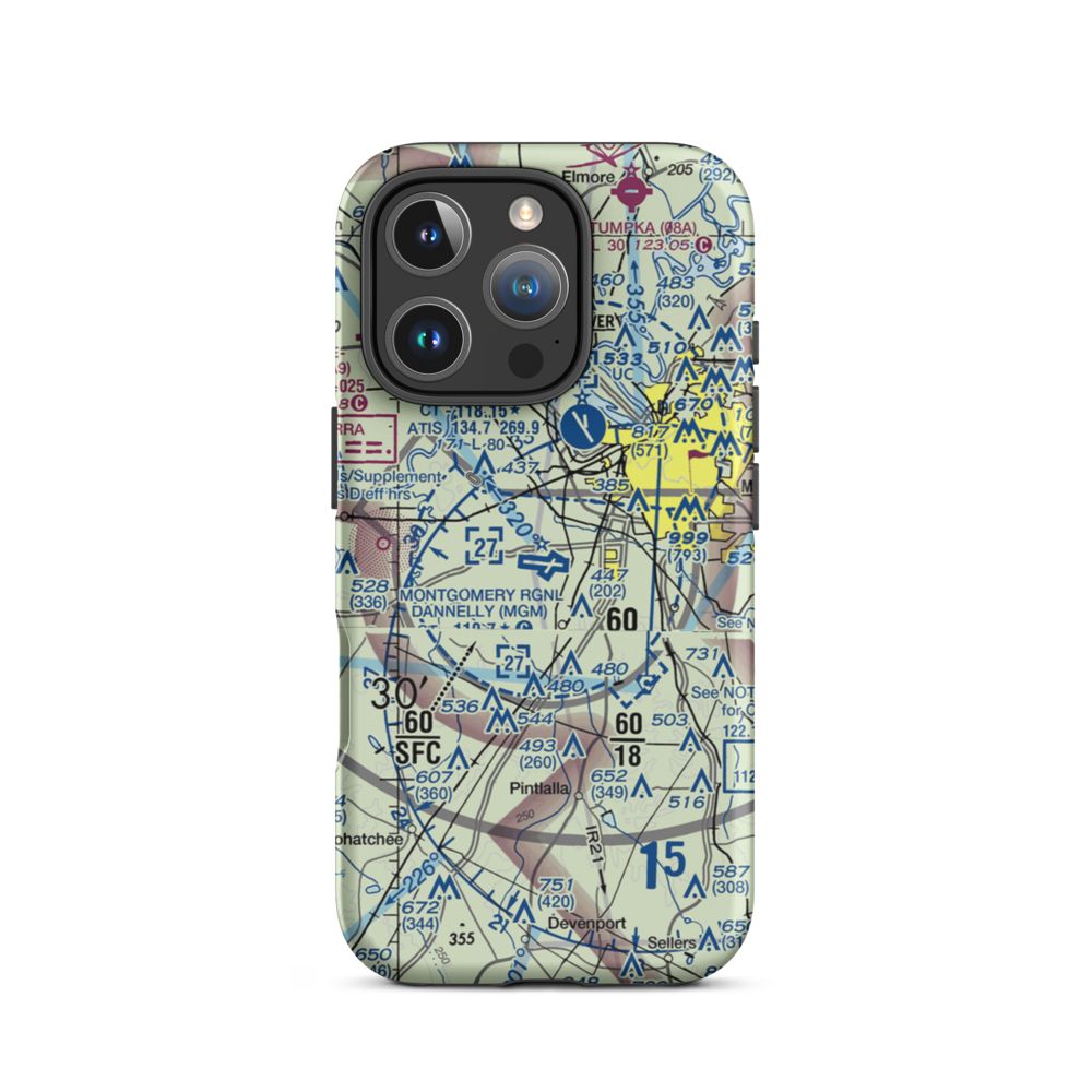 Montgomery Regional (Dannelly Field) Airport (MGM) VFR Sectional  Tough iPhone Case iPhone 16 Pro model shown