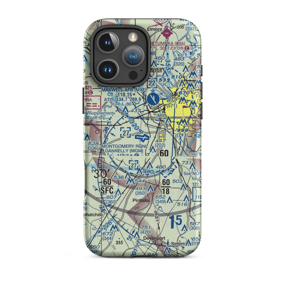 Montgomery Regional (Dannelly Field) Airport (MGM) VFR Sectional  Tough iPhone Case iPhone 16 Pro Max model shown
