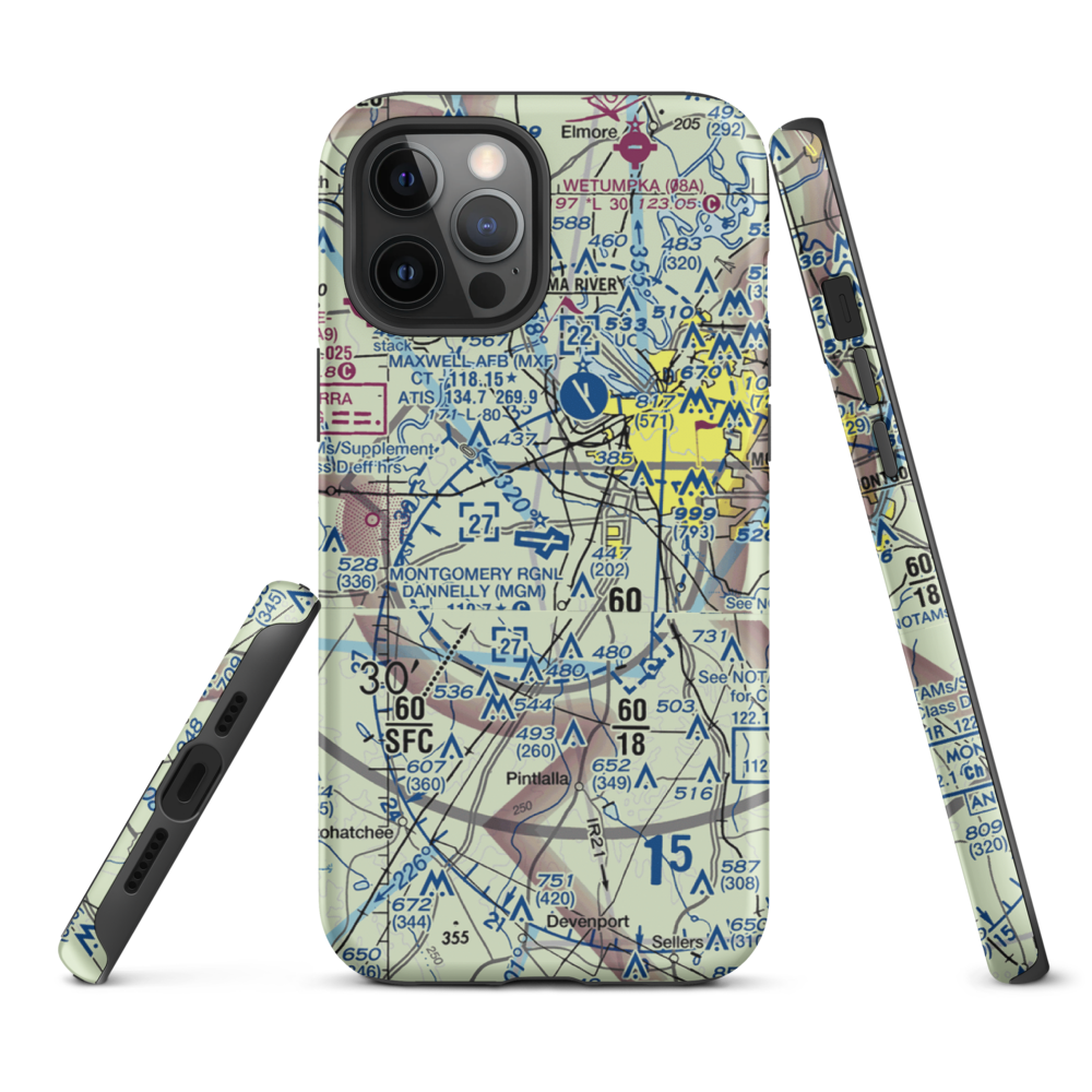 Montgomery Regional (Dannelly Field) Airport (MGM) VFR Sectional  Tough iPhone Case iPhone 12 Pro Max model shown