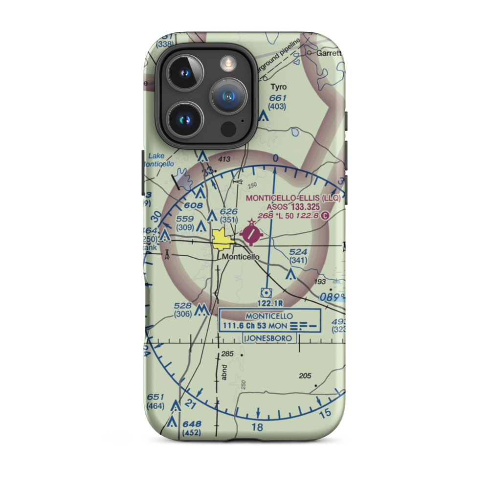 Monticello Municipal Ellis Field (LLQ) VFR Sectional  Tough iPhone Case iPhone 16 Pro Max model shown