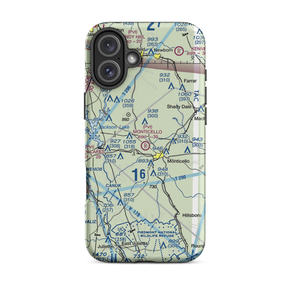 Monticello Sky Ranch Airport (GA06) VFR Sectional  Tough iPhone Case iPhone 16 Plus model shown