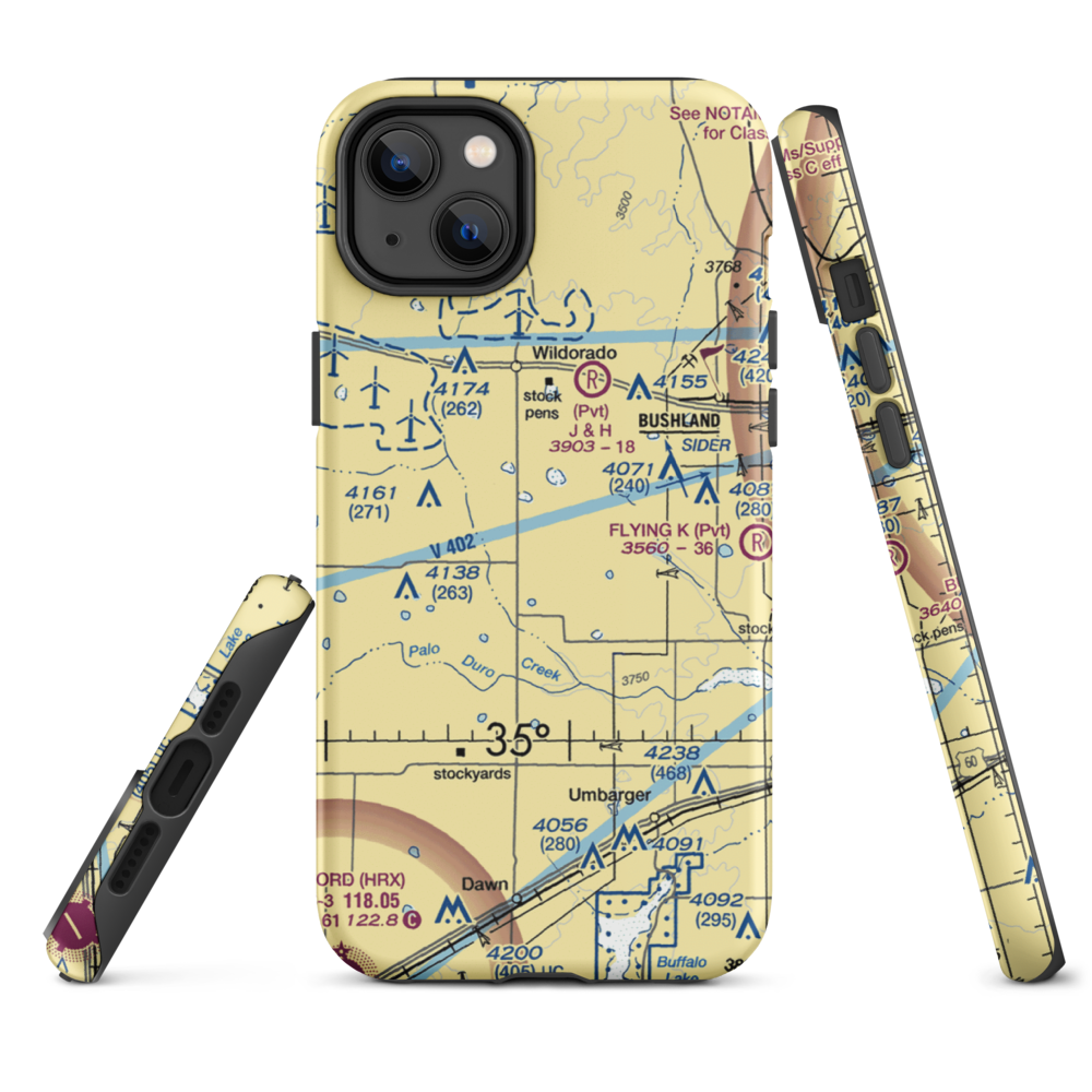Moore Airport (1TE6) VFR Sectional  Tough iPhone Case iPhone 14 Plus model shown