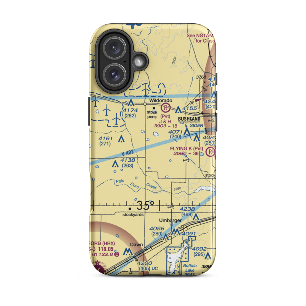 Moore Airport (1TE6) VFR Sectional  Tough iPhone Case iPhone 16 Plus model shown
