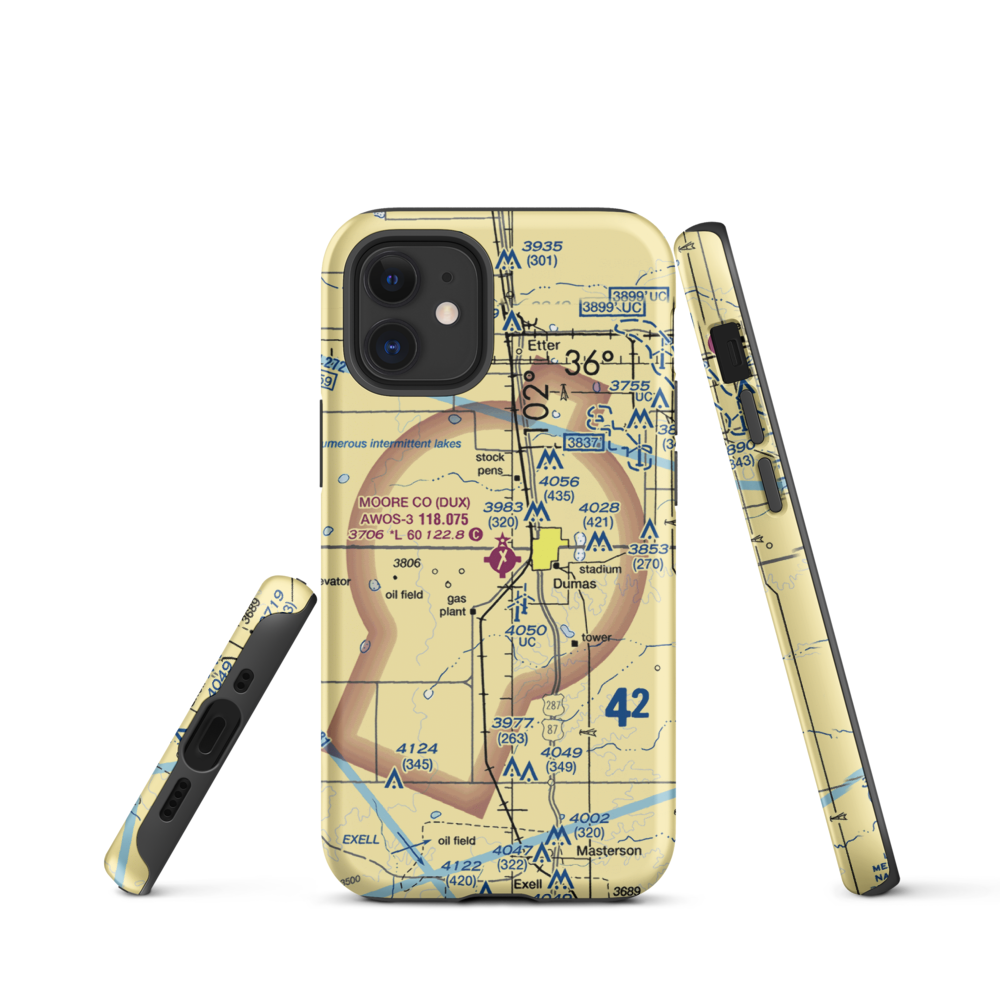 Moore County Airport (DUX) VFR Sectional  Tough iPhone Case iPhone 12 mini model shown