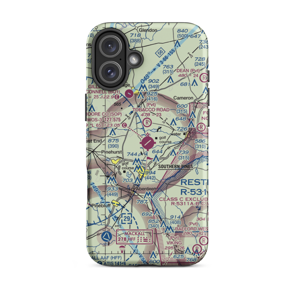 Moore County Airport (SOP) VFR Sectional  Tough iPhone Case iPhone 16 Plus model shown