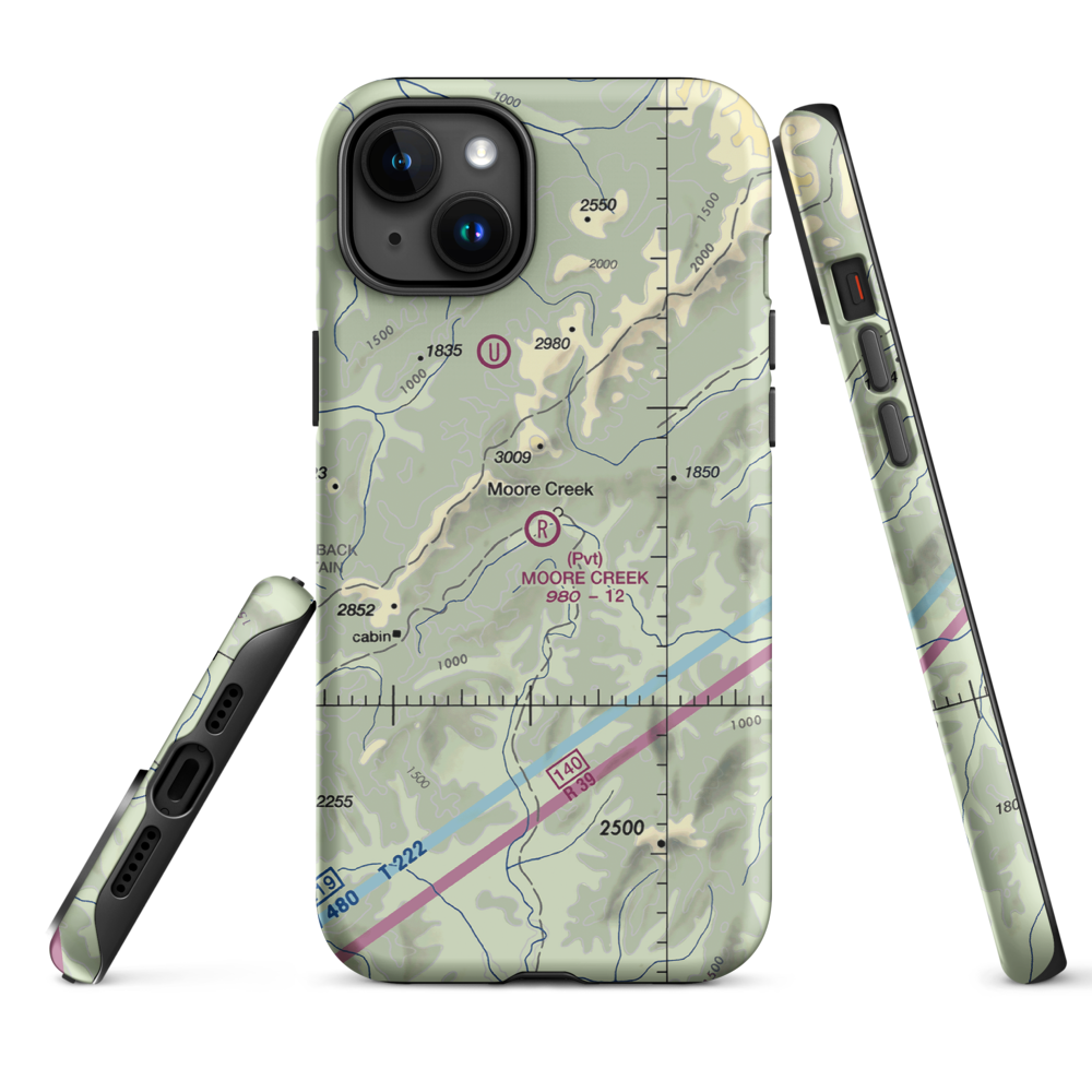Moore Creek Airport (99AK) VFR Sectional  Tough iPhone Case iPhone 15 Plus model shown