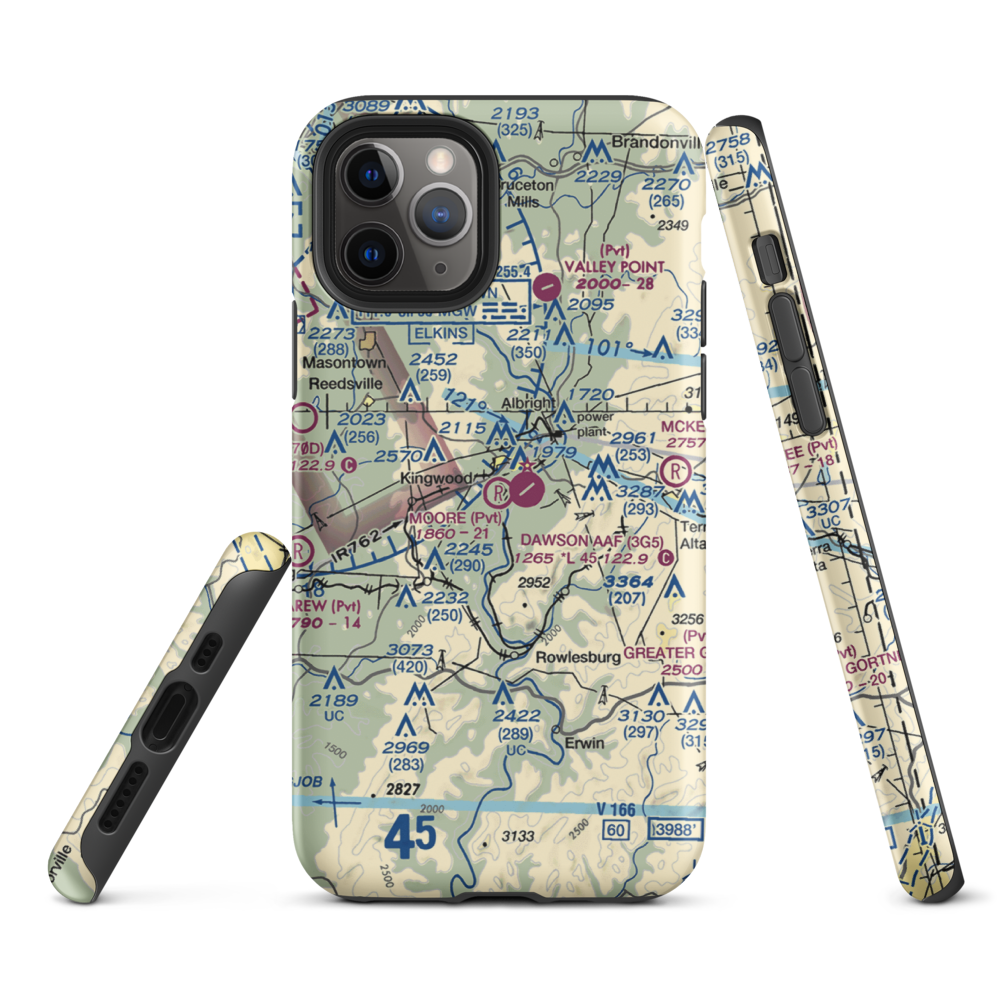 Moore Field (WV19) VFR Sectional  Tough iPhone Case iPhone 11 Pro model shown