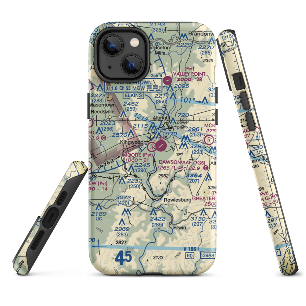 Moore Field (WV19) VFR Sectional  Tough iPhone Case iPhone 14 Plus model shown