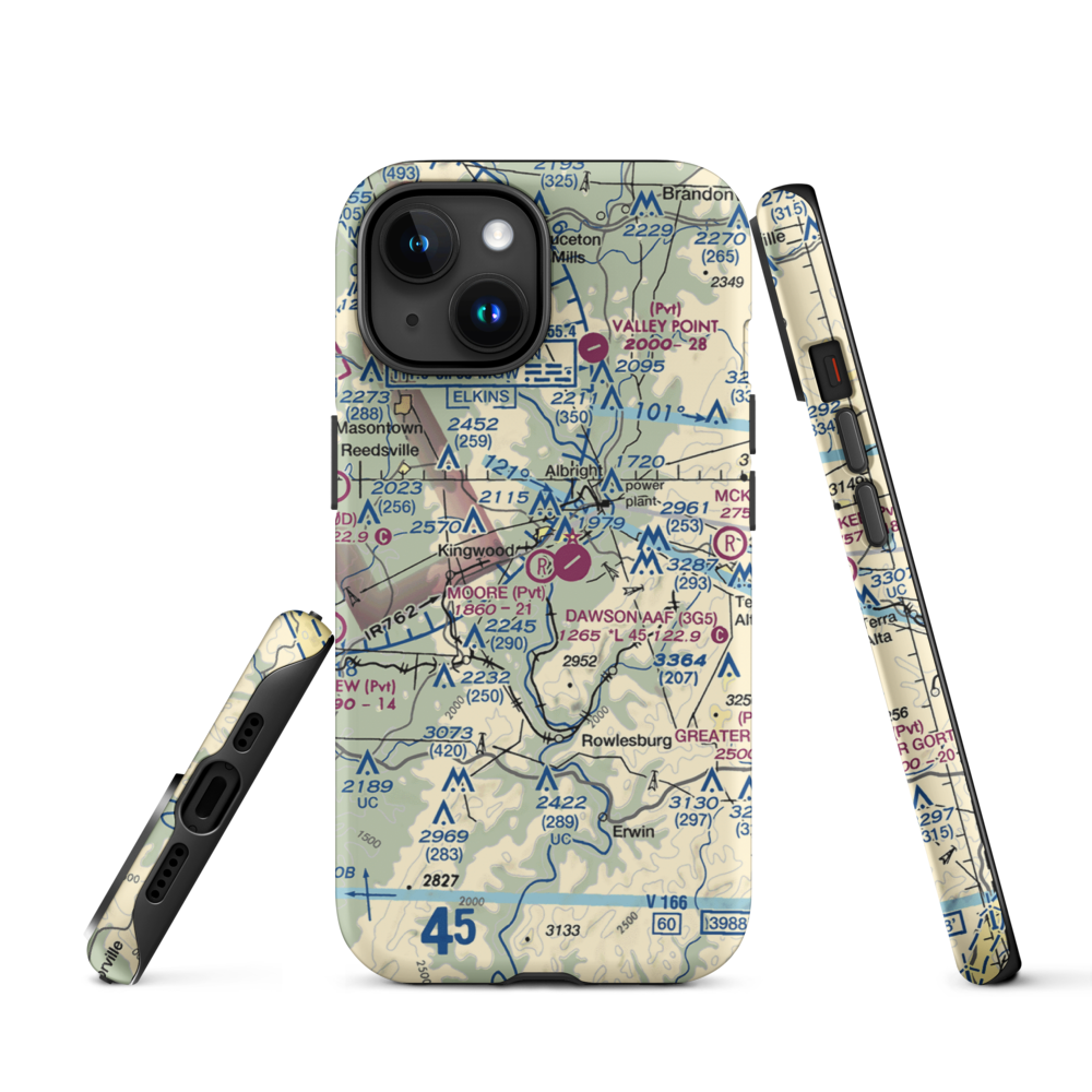 Moore Field (WV19) VFR Sectional  Tough iPhone Case iPhone 15 model shown