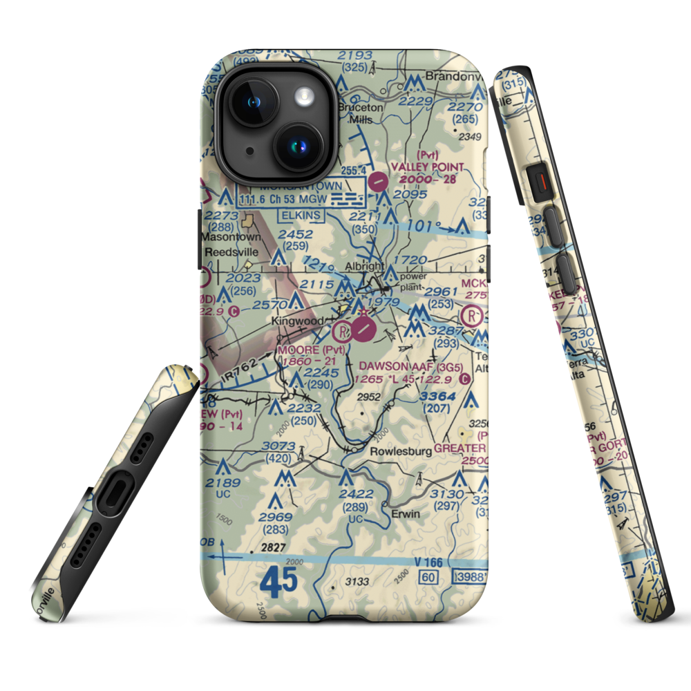 Moore Field (WV19) VFR Sectional  Tough iPhone Case iPhone 15 Plus model shown