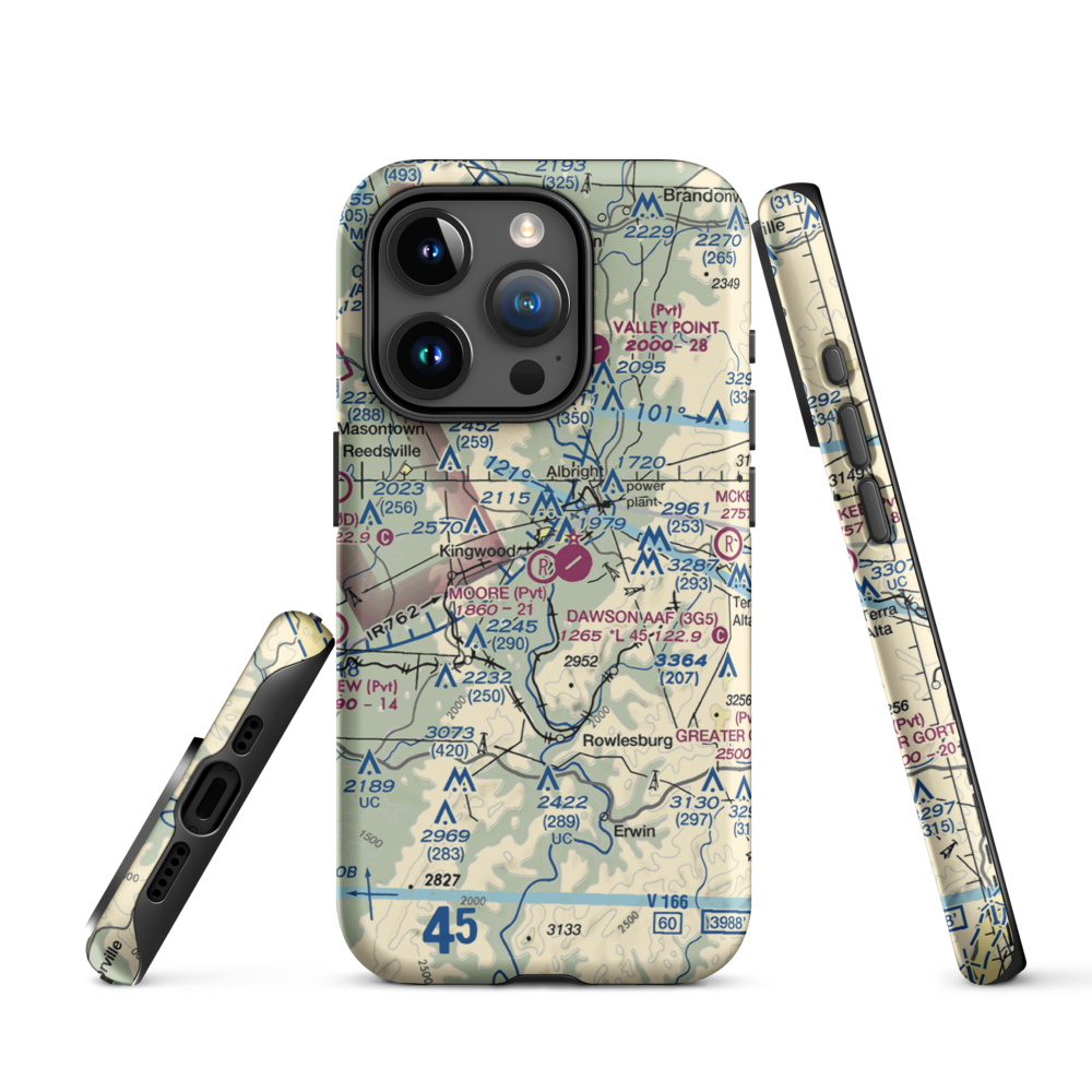 Moore Field (WV19) VFR Sectional  Tough iPhone Case iPhone 15 Pro model shown