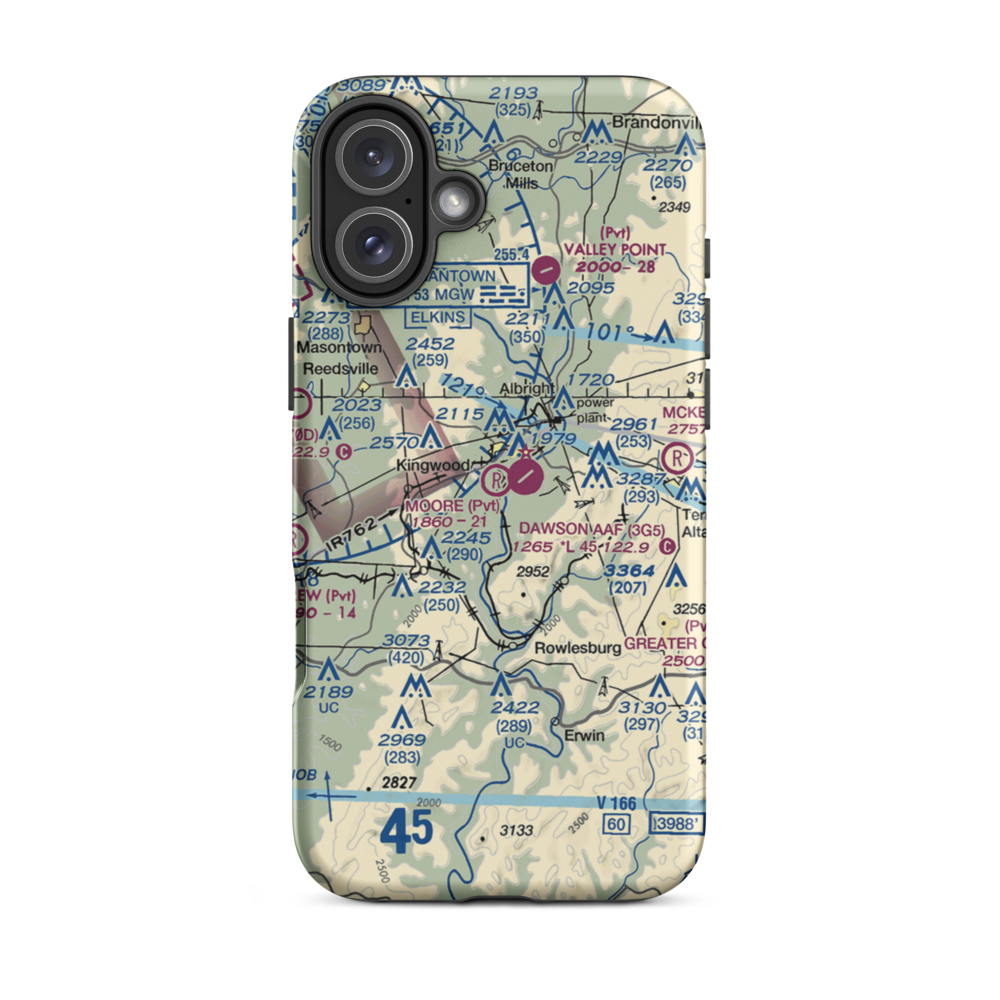 Moore Field (WV19) VFR Sectional  Tough iPhone Case iPhone 16 Plus model shown