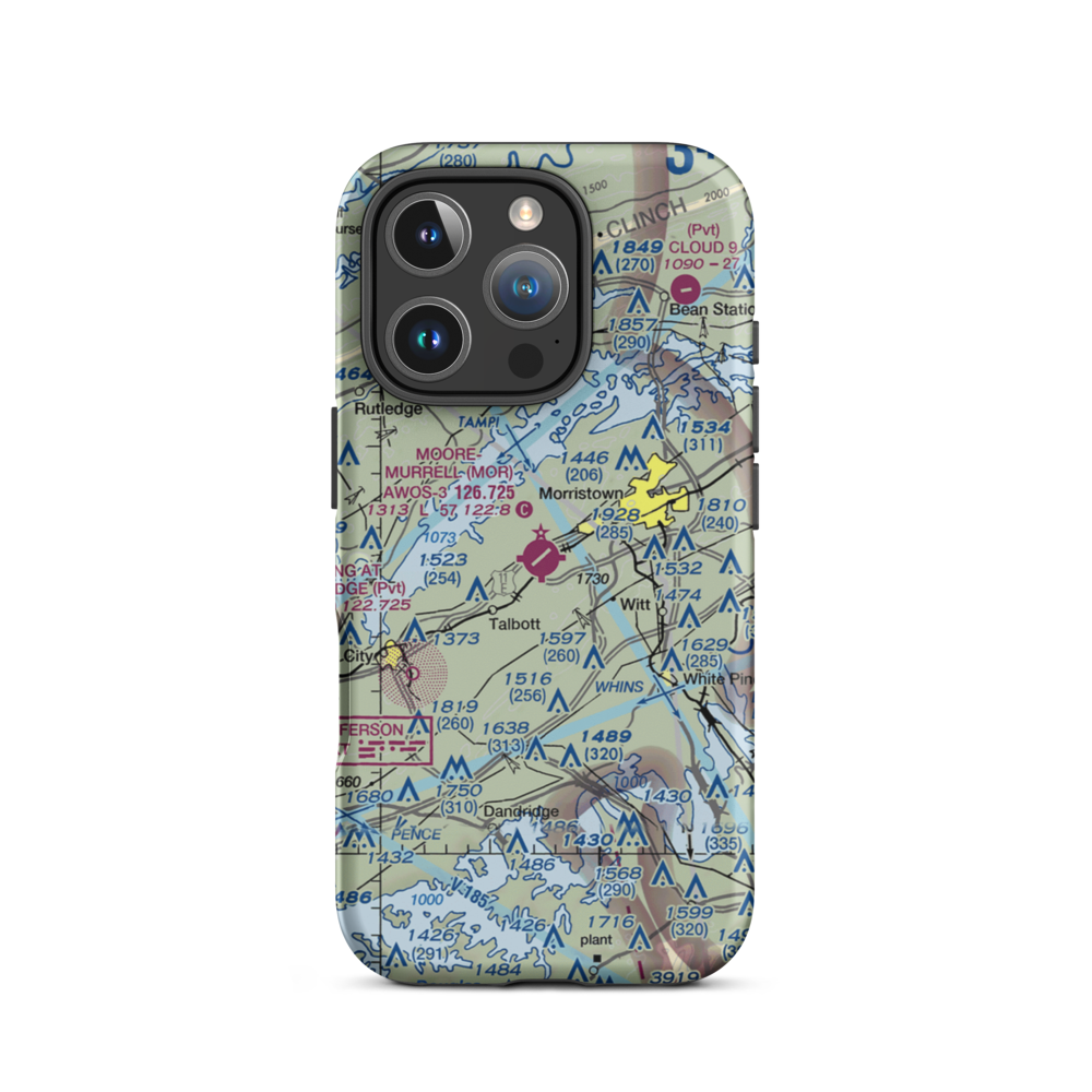 Moore Murrell Airport (MOR) VFR Sectional  Tough iPhone Case iPhone 16 Pro model shown