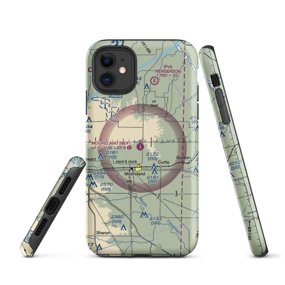 Mooreland Municipal Airport (MDF) VFR Sectional  Tough iPhone Case iPhone 11 model shown