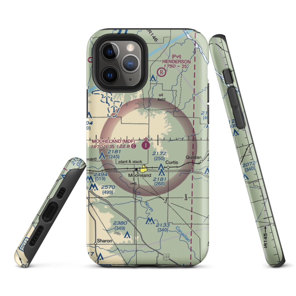 Mooreland Municipal Airport (MDF) VFR Sectional  Tough iPhone Case iPhone 11 Pro model shown