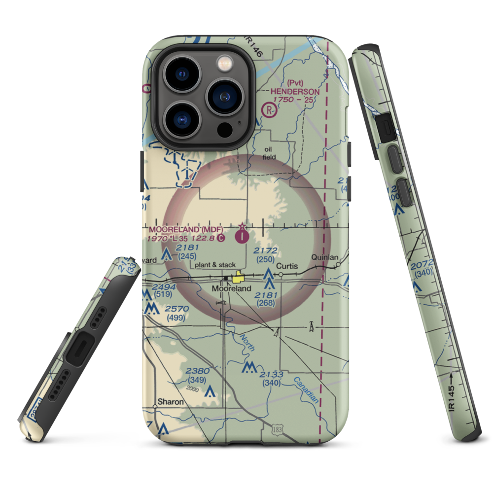 Mooreland Municipal Airport (MDF) VFR Sectional  Tough iPhone Case iPhone 13 Pro Max model shown