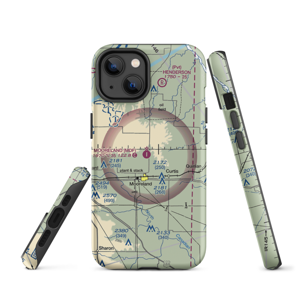 Mooreland Municipal Airport (MDF) VFR Sectional  Tough iPhone Case iPhone 14 model shown