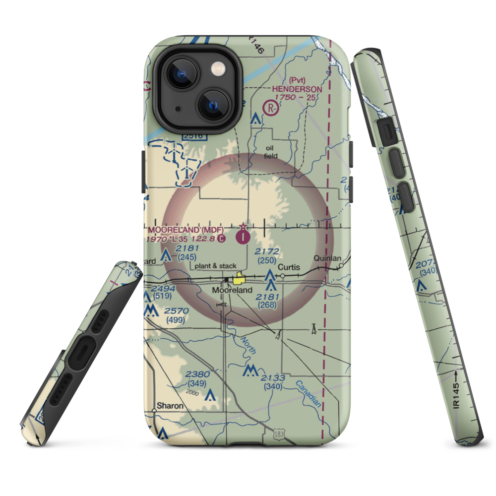 Mooreland Municipal Airport (MDF) VFR Sectional  Tough iPhone Case iPhone 14 Plus model shown