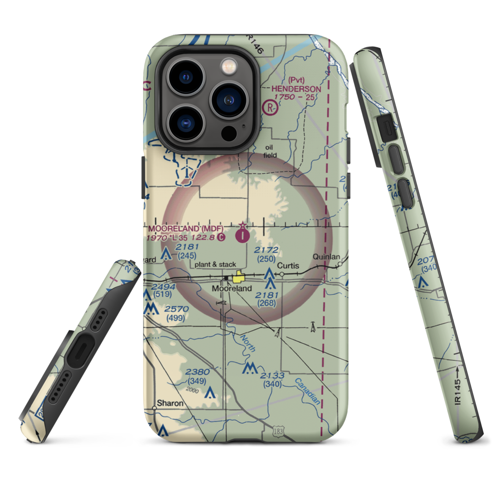 Mooreland Municipal Airport (MDF) VFR Sectional  Tough iPhone Case iPhone 14 Pro Max model shown