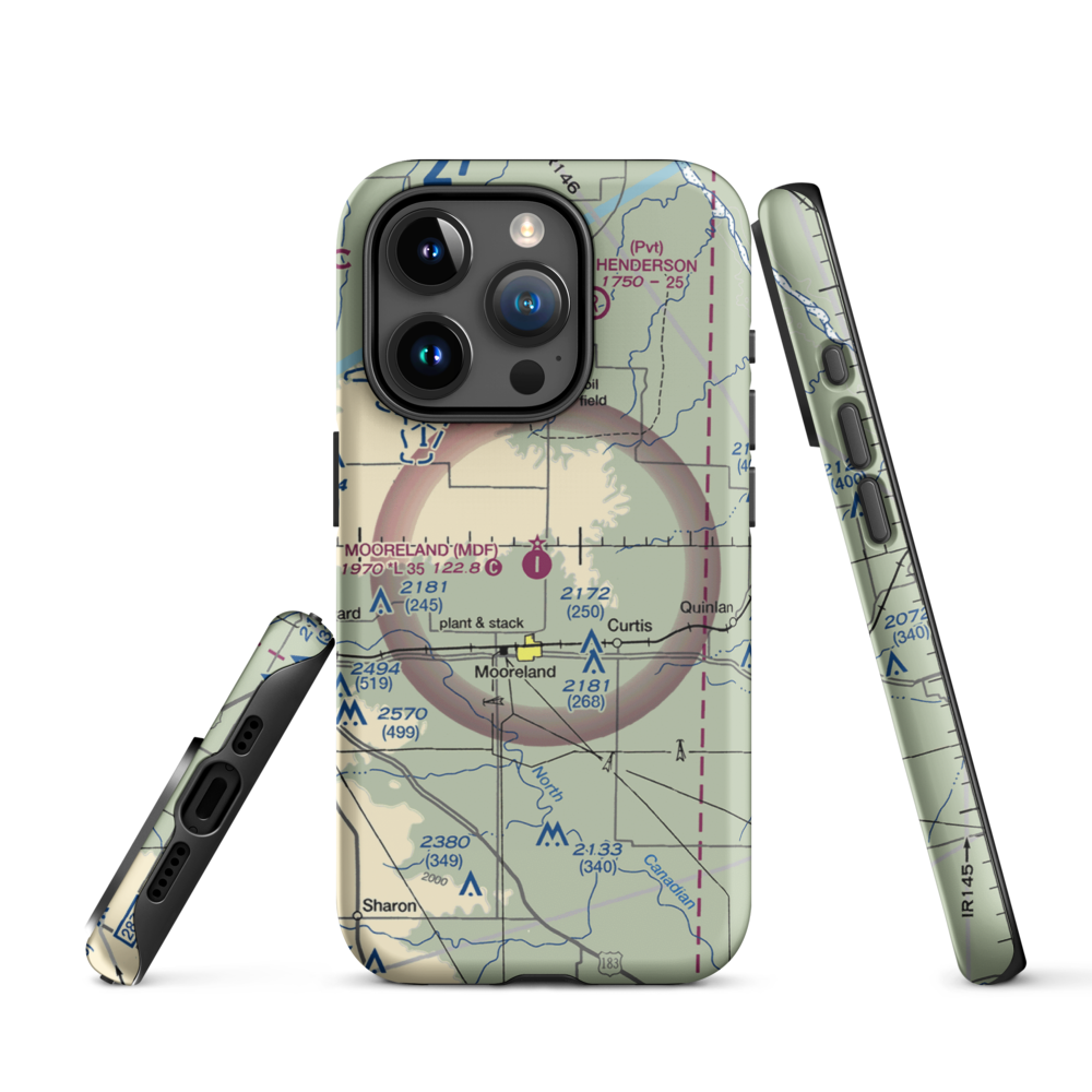Mooreland Municipal Airport (MDF) VFR Sectional  Tough iPhone Case iPhone 15 Pro model shown