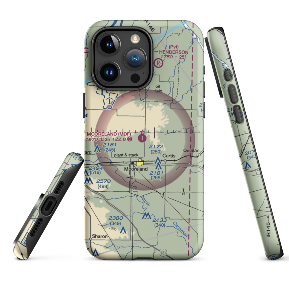 Mooreland Municipal Airport (MDF) VFR Sectional  Tough iPhone Case iPhone 15 Pro Max model shown