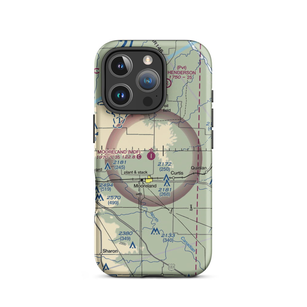 Mooreland Municipal Airport (MDF) VFR Sectional  Tough iPhone Case iPhone 16 Pro model shown