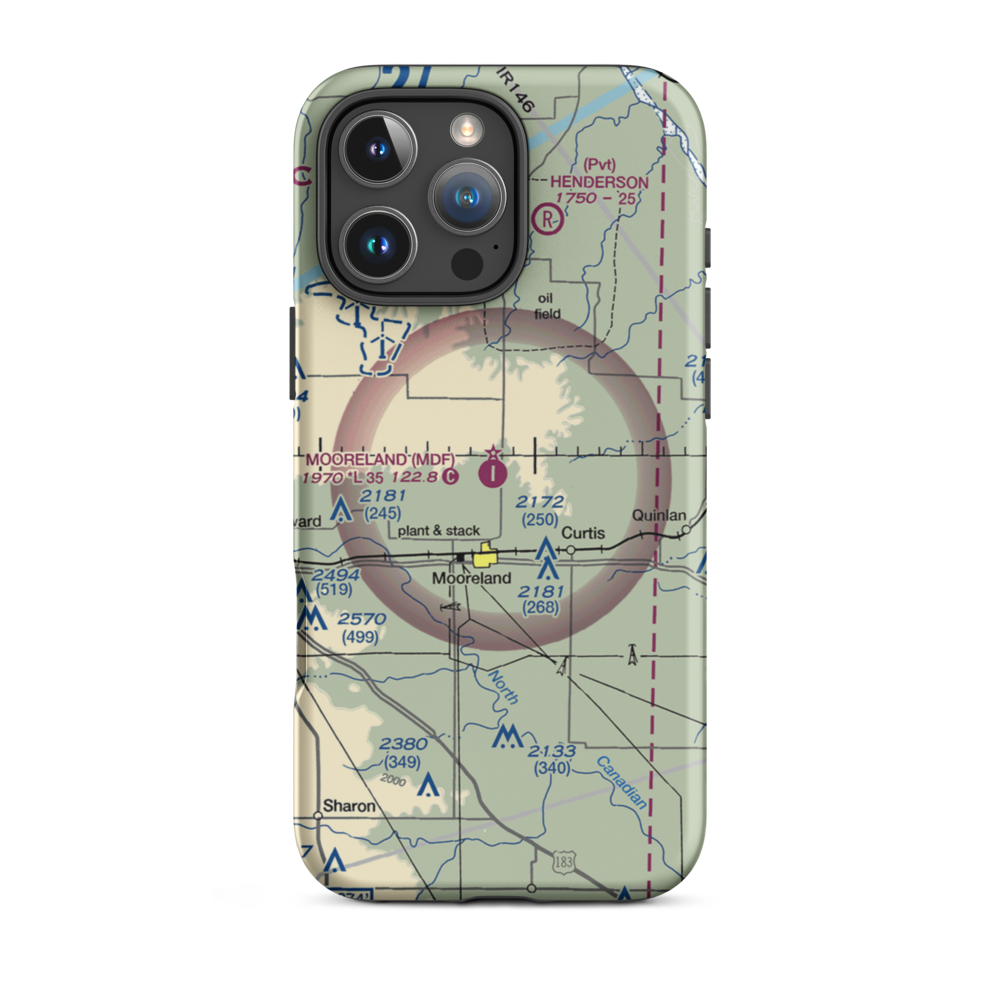 Mooreland Municipal Airport (MDF) VFR Sectional  Tough iPhone Case iPhone 16 Pro Max model shown