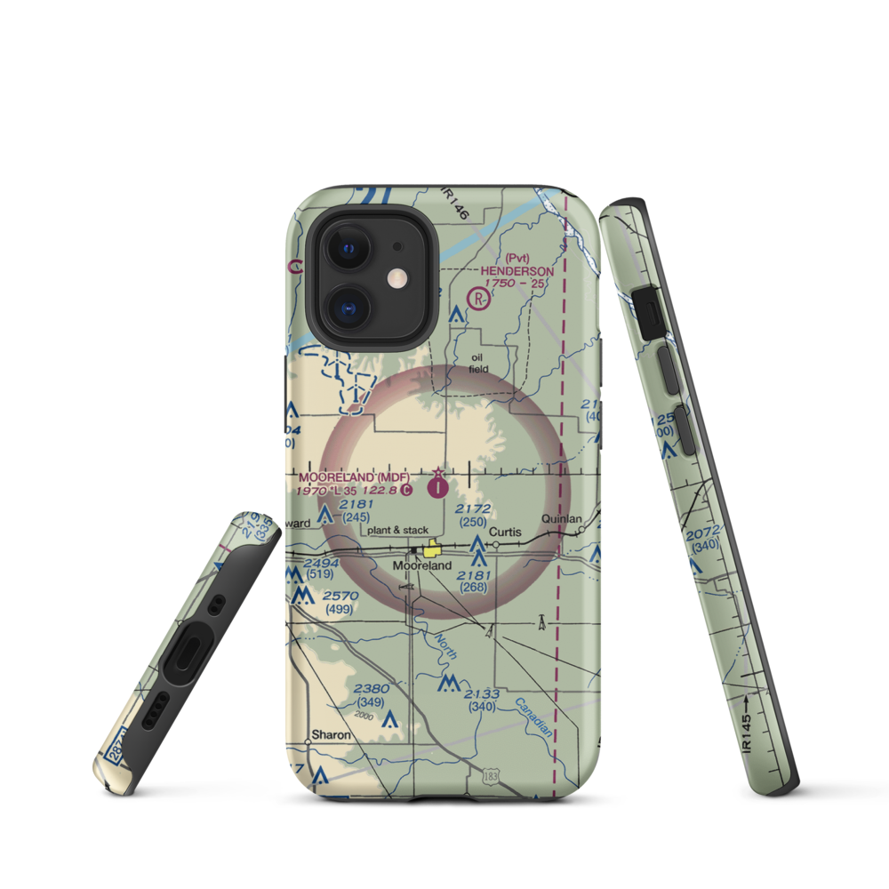 Mooreland Municipal Airport (MDF) VFR Sectional  Tough iPhone Case iPhone 12 mini model shown