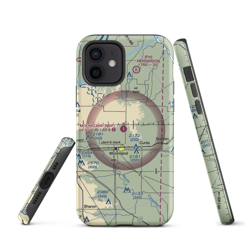 Mooreland Municipal Airport (MDF) VFR Sectional  Tough iPhone Case iPhone 12 model shown