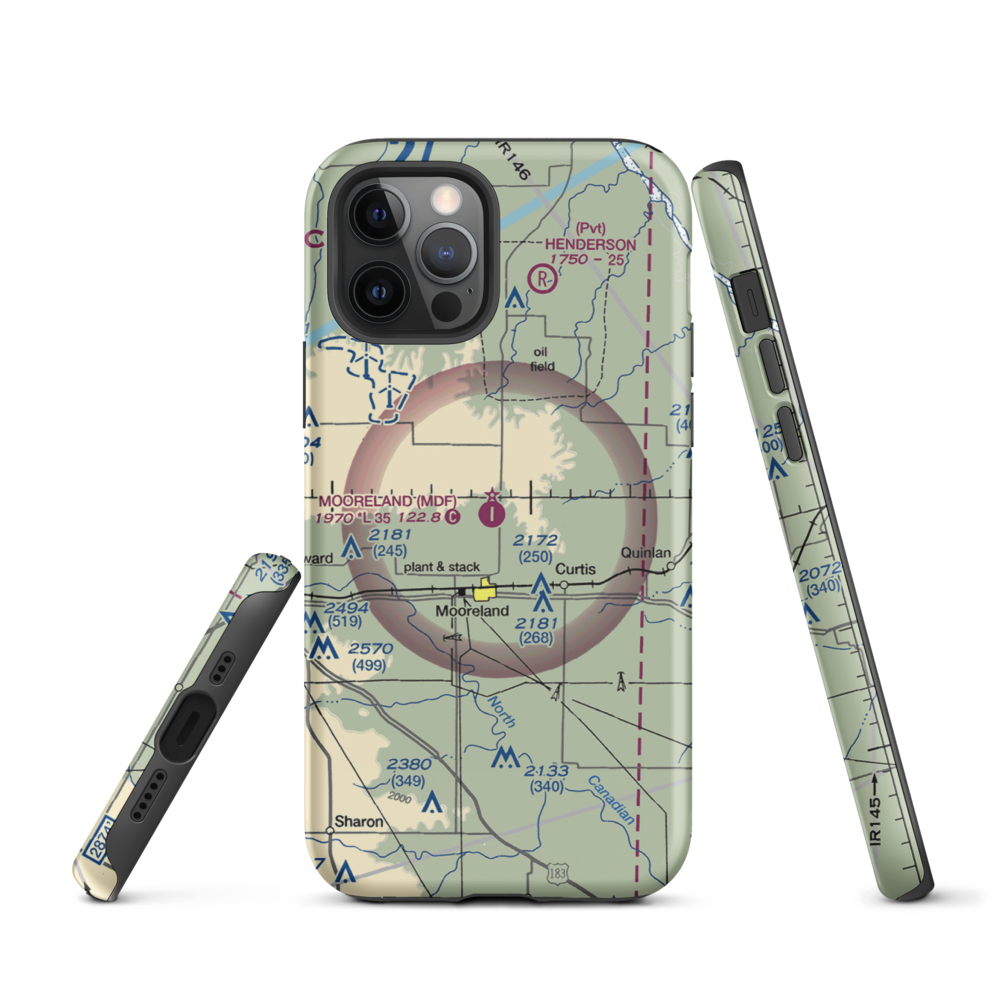 Mooreland Municipal Airport (MDF) VFR Sectional  Tough iPhone Case iPhone 12 Pro model shown
