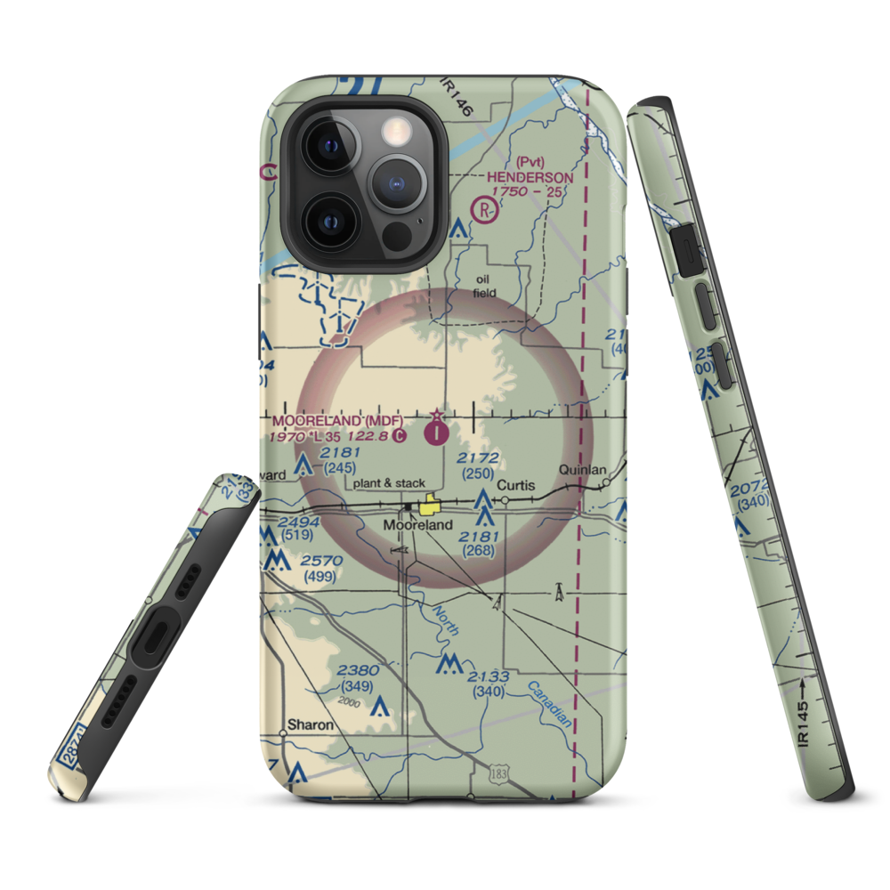 Mooreland Municipal Airport (MDF) VFR Sectional  Tough iPhone Case iPhone 12 Pro Max model shown