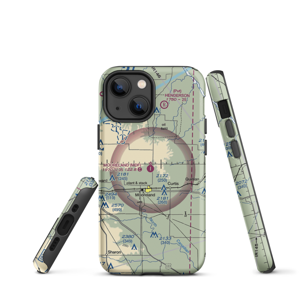 Mooreland Municipal Airport (MDF) VFR Sectional  Tough iPhone Case iPhone 13 mini model shown