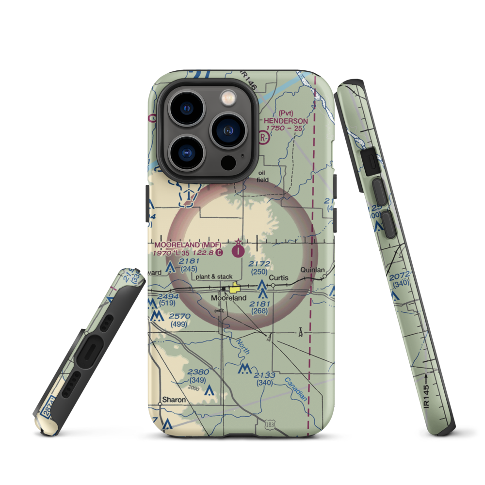 Mooreland Municipal Airport (MDF) VFR Sectional  Tough iPhone Case iPhone 13 Pro model shown