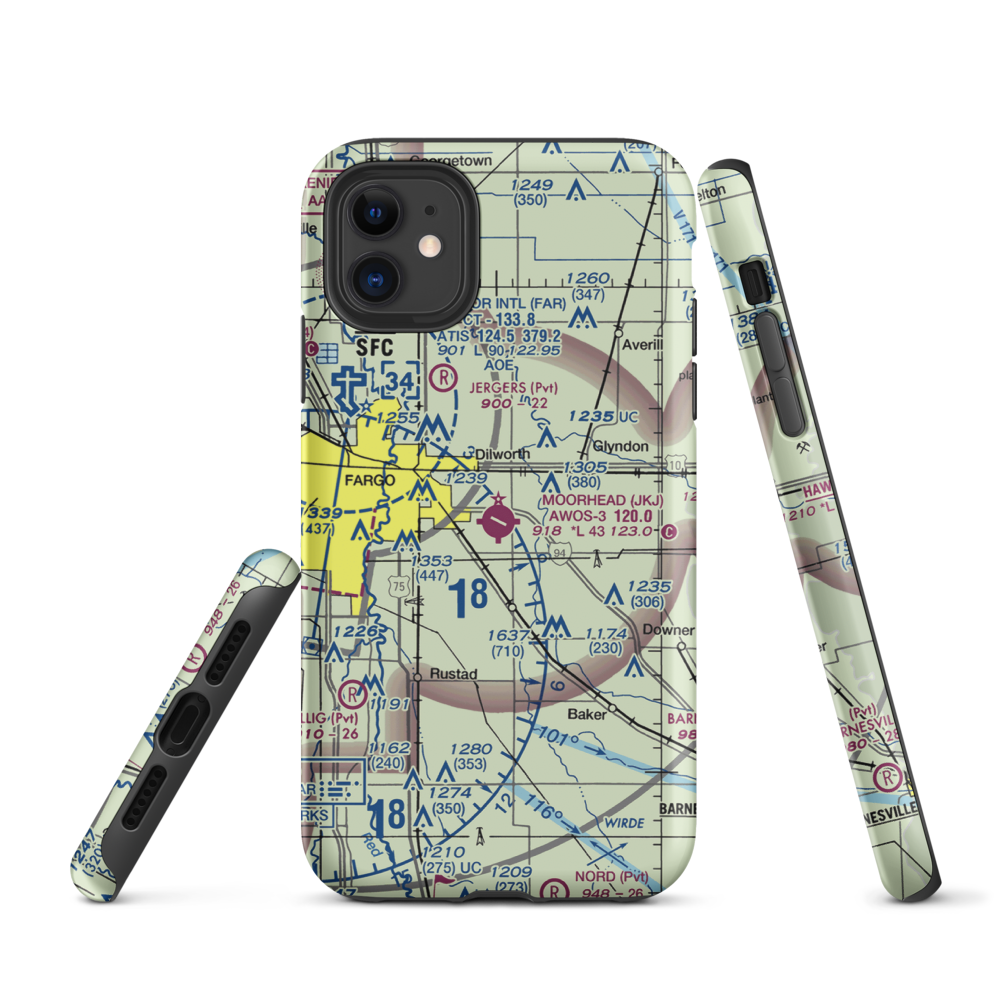 Moorhead Municipal Airport (JKJ) VFR Sectional  Tough iPhone Case iPhone 11 model shown