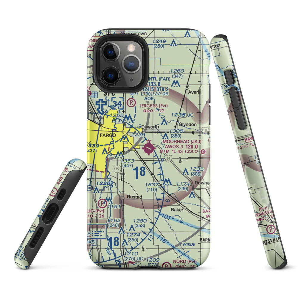 Moorhead Municipal Airport (JKJ) VFR Sectional  Tough iPhone Case iPhone 11 Pro model shown