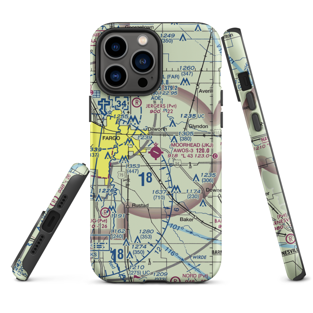 Moorhead Municipal Airport (JKJ) VFR Sectional  Tough iPhone Case iPhone 13 Pro Max model shown