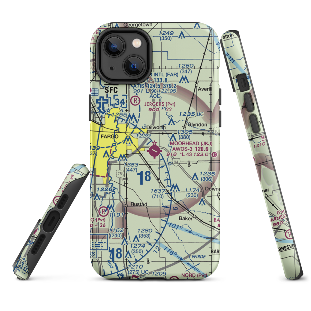 Moorhead Municipal Airport (JKJ) VFR Sectional  Tough iPhone Case iPhone 14 Plus model shown