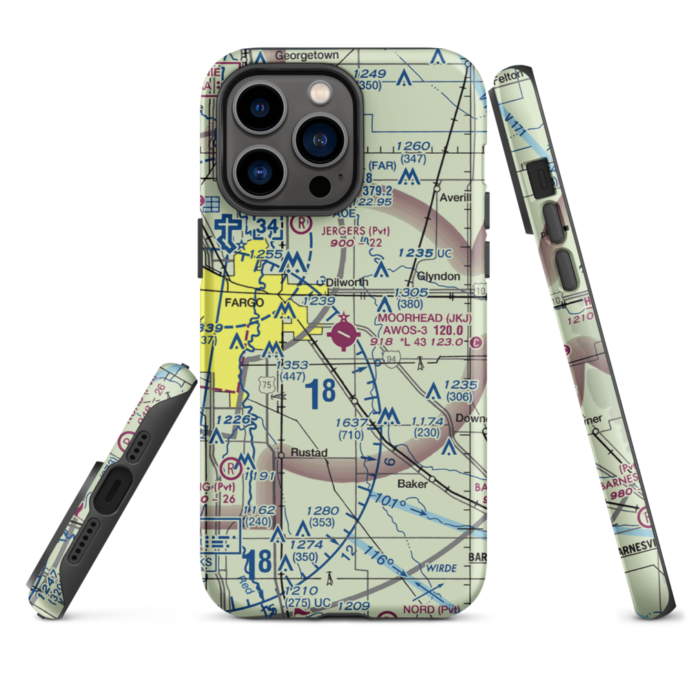 Moorhead Municipal Airport (JKJ) VFR Sectional  Tough iPhone Case iPhone 14 Pro Max model shown