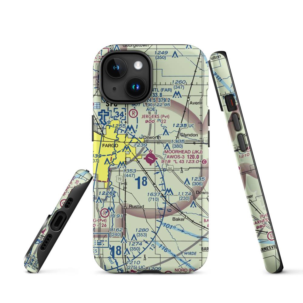 Moorhead Municipal Airport (JKJ) VFR Sectional  Tough iPhone Case iPhone 15 model shown