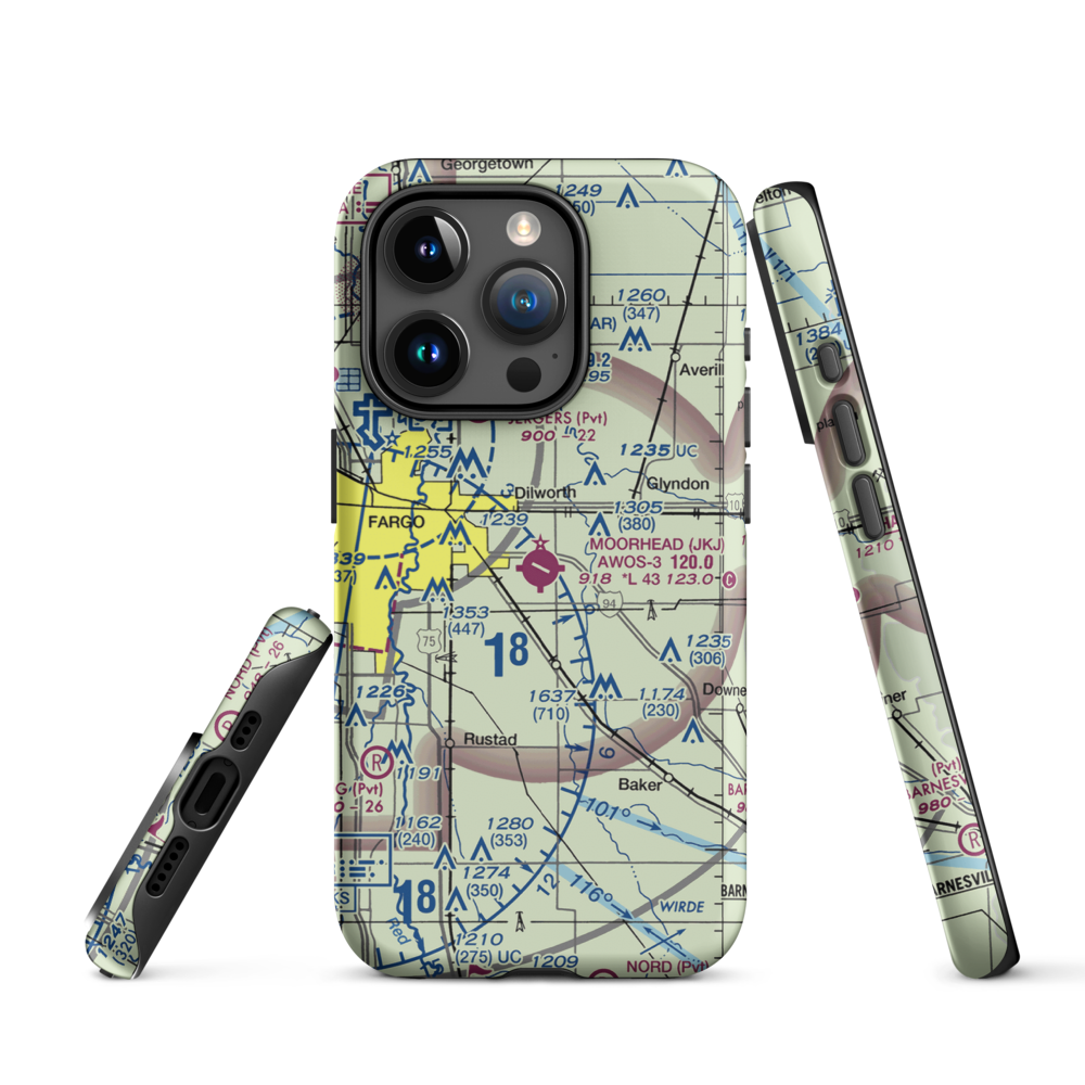 Moorhead Municipal Airport (JKJ) VFR Sectional  Tough iPhone Case iPhone 15 Pro model shown