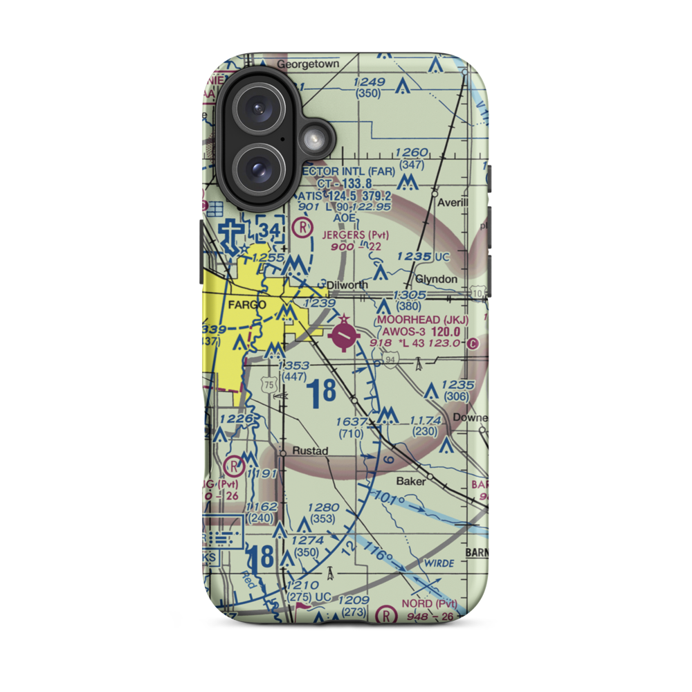 Moorhead Municipal Airport (JKJ) VFR Sectional  Tough iPhone Case iPhone 16 Plus model shown