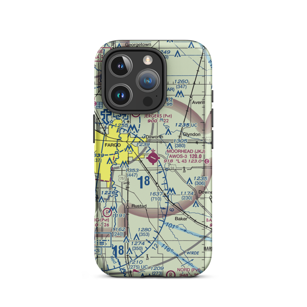 Moorhead Municipal Airport (JKJ) VFR Sectional  Tough iPhone Case iPhone 16 Pro model shown