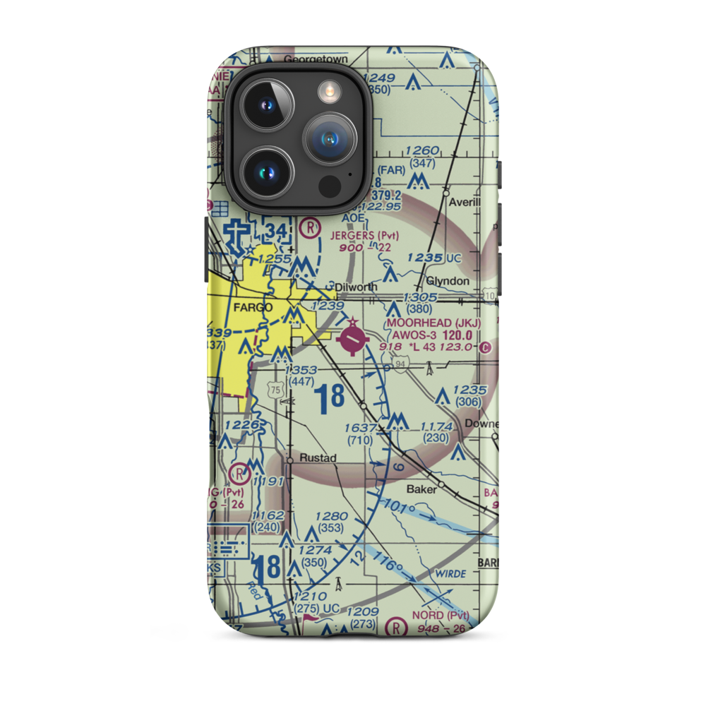 Moorhead Municipal Airport (JKJ) VFR Sectional  Tough iPhone Case iPhone 16 Pro Max model shown