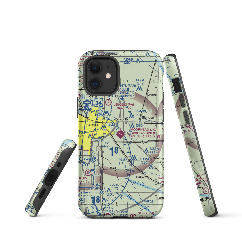 Moorhead Municipal Airport (JKJ) VFR Sectional  Tough iPhone Case iPhone 12 mini model shown