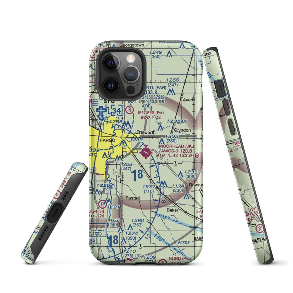 Moorhead Municipal Airport (JKJ) VFR Sectional  Tough iPhone Case iPhone 12 Pro model shown