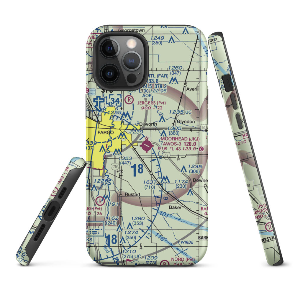 Moorhead Municipal Airport (JKJ) VFR Sectional  Tough iPhone Case iPhone 12 Pro Max model shown