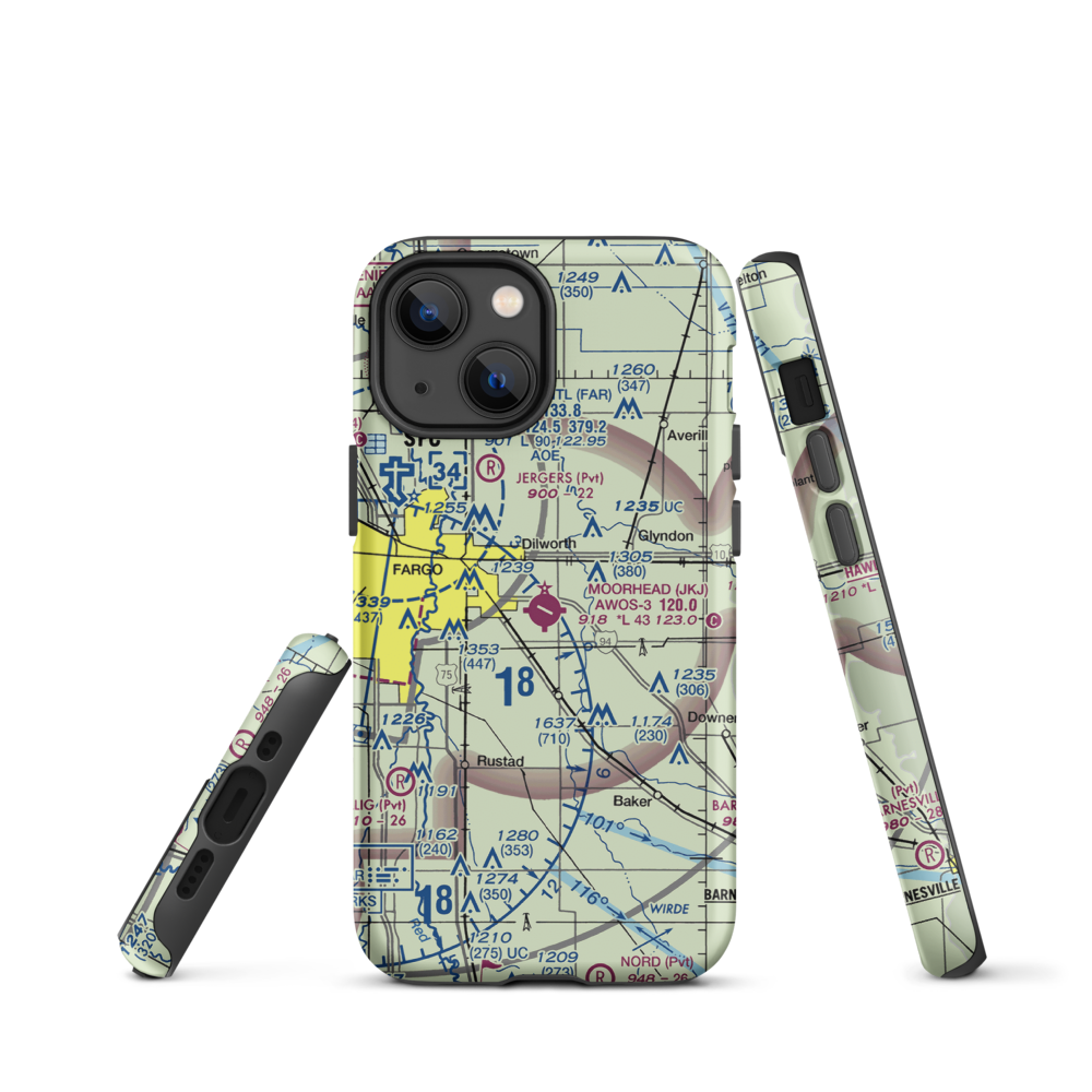 Moorhead Municipal Airport (JKJ) VFR Sectional  Tough iPhone Case iPhone 13 mini model shown