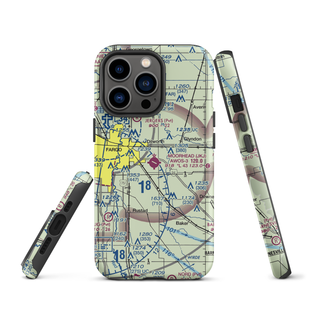 Moorhead Municipal Airport (JKJ) VFR Sectional  Tough iPhone Case iPhone 13 Pro model shown