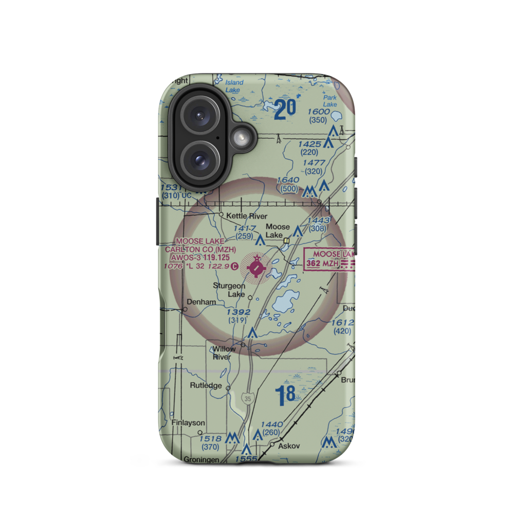 Moose Lake Carlton County Airport (MZH) VFR Sectional  Tough iPhone Case iPhone 16 model shown