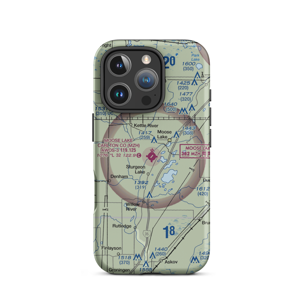 Moose Lake Carlton County Airport (MZH) VFR Sectional  Tough iPhone Case iPhone 16 Pro model shown